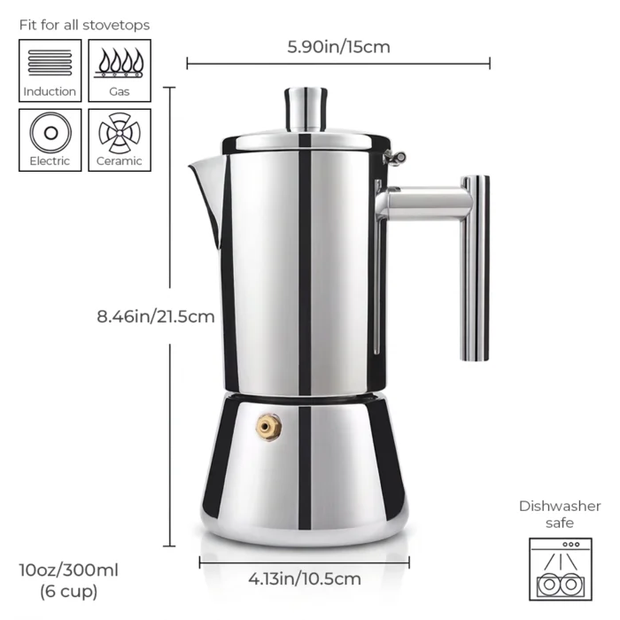 CARVER Milano Stainless Steel Stovetop Espresso Maker – Induction Compatible Moka Pot - Image 4